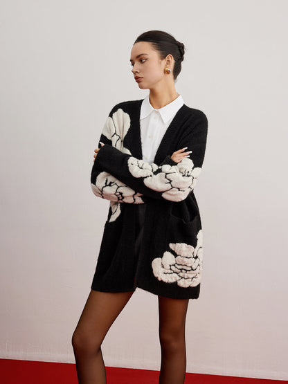 Phaedra Yün Karışımlı Örgü-Çiçekli Hırka