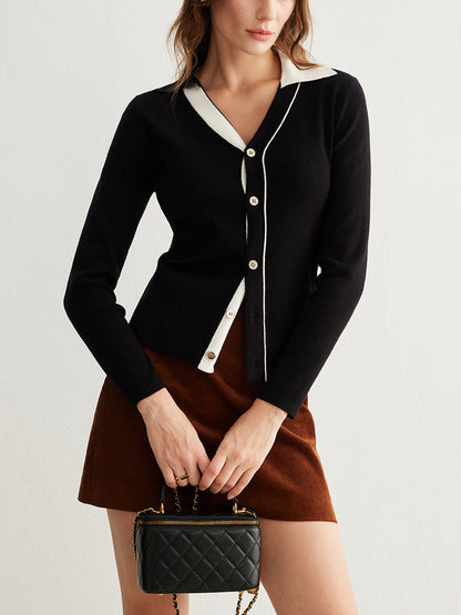 Kardigan Viviana z kolorowym kołnierzykiem blokowym i guzikami