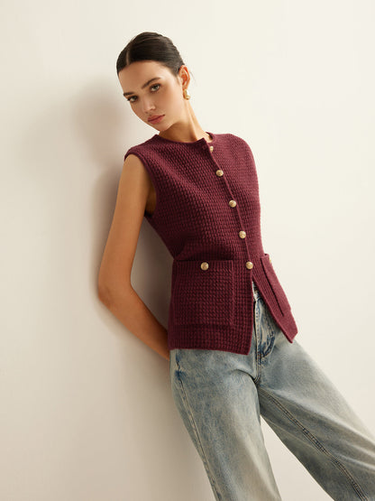 Zapinana na guziki wygodna dzianinowa kamizelka