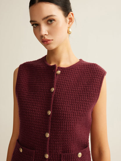 Zapinana na guziki wygodna dzianinowa kamizelka