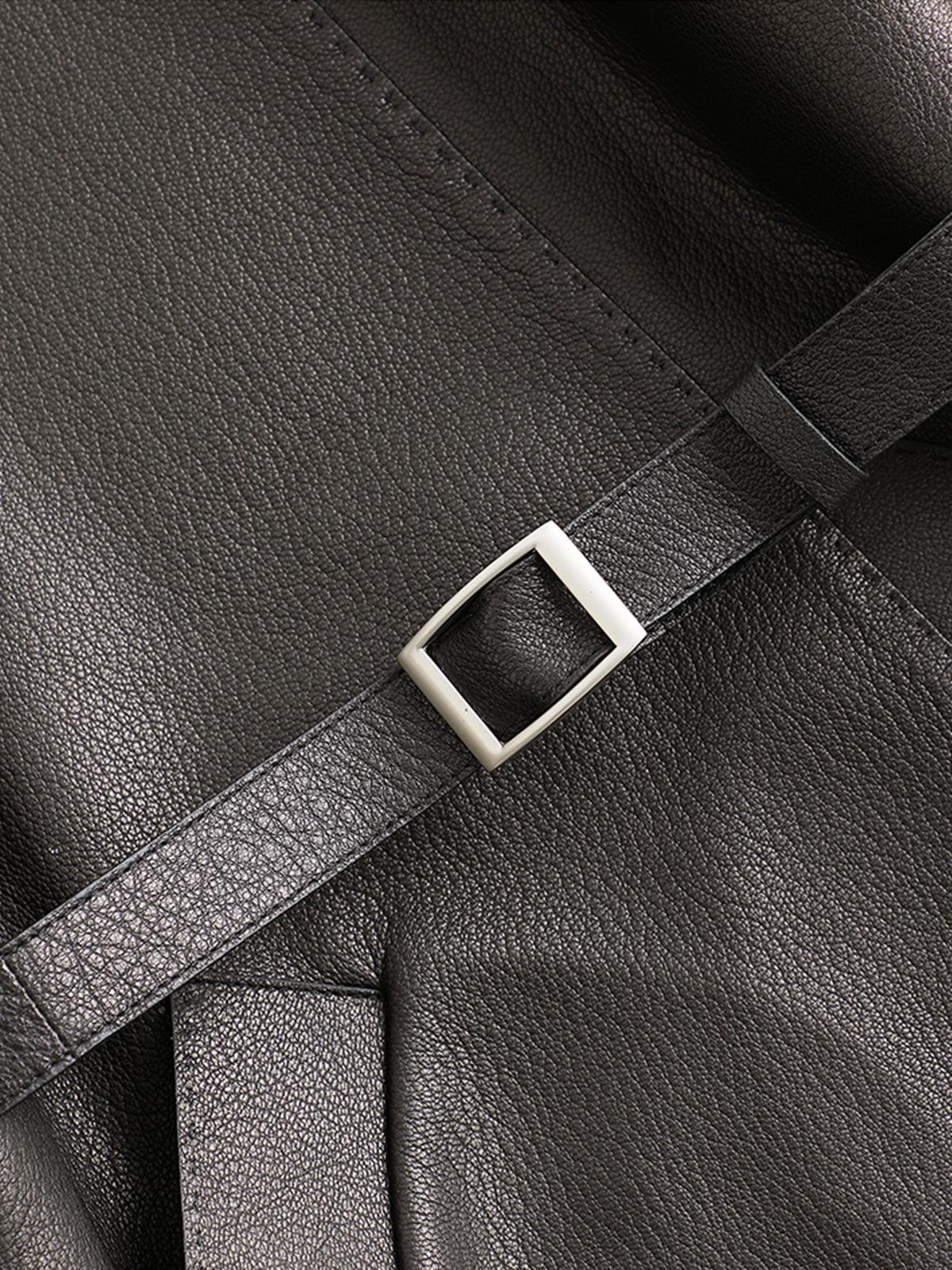 Marynarka skórzana z paskiem obsydianowym