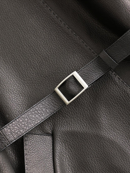 Marynarka skórzana z paskiem obsydianowym