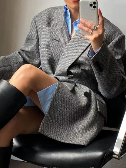 Klasyczna marynarka oversize w pepitkę