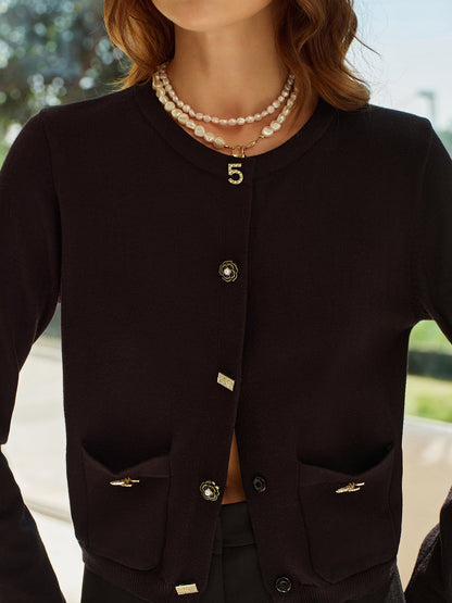 Annelise Yün Karışımlı Geometrik Düğmeli Hırka