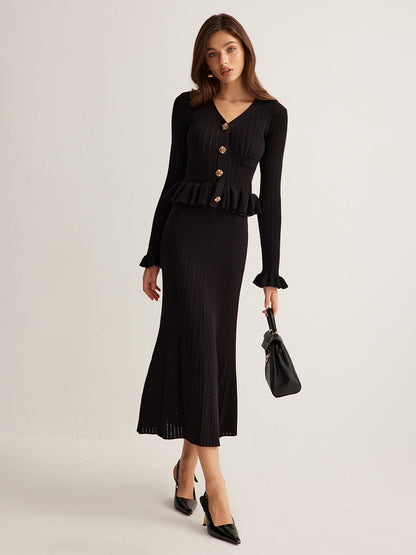 Ruffle Slim Örme Maxi Elbise