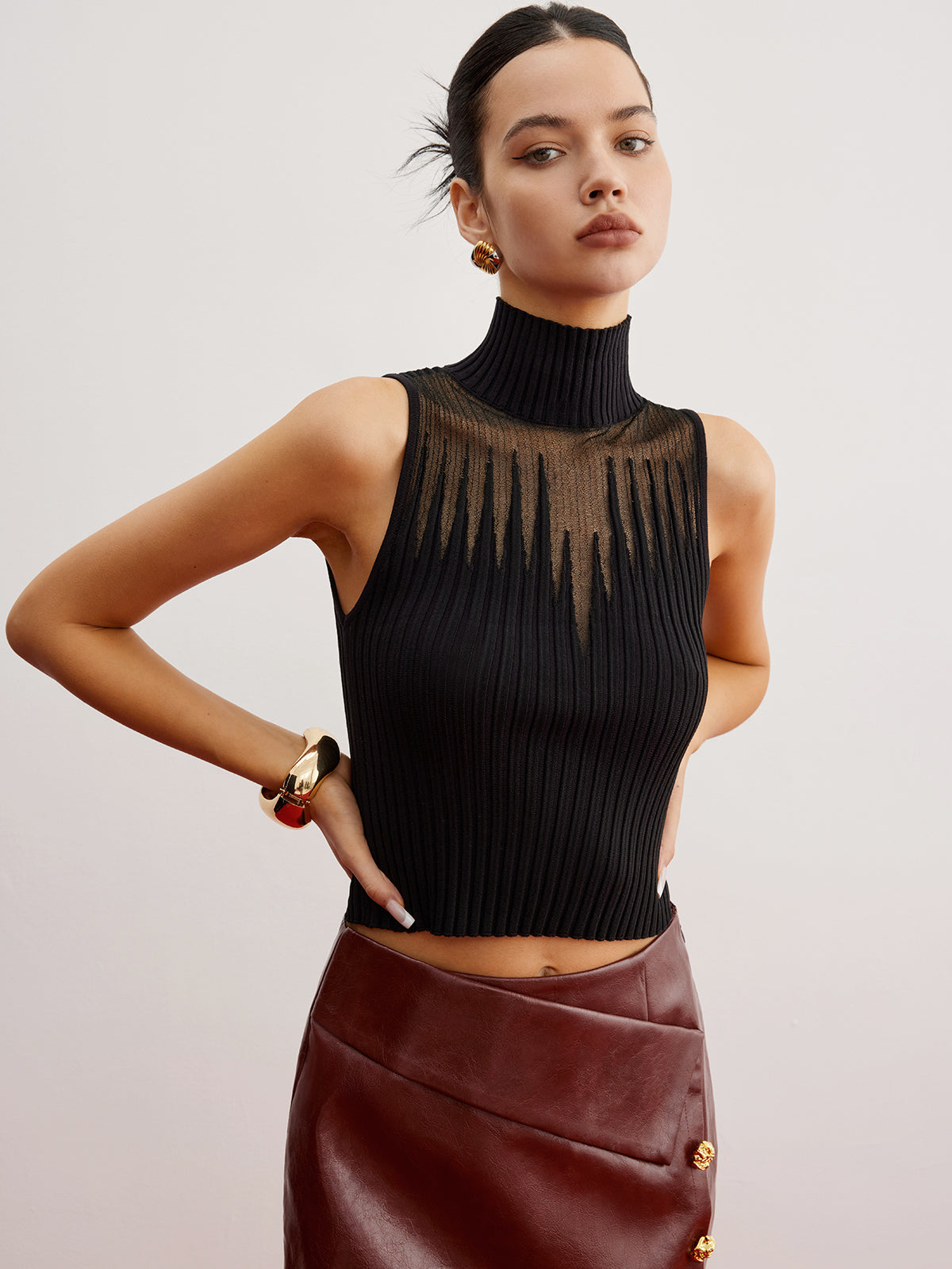 Crop Şeffaf Örgü Üst