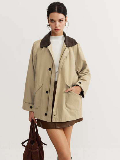 Kontrast Yaka Fermuarlı Kargo Trençkot Mont