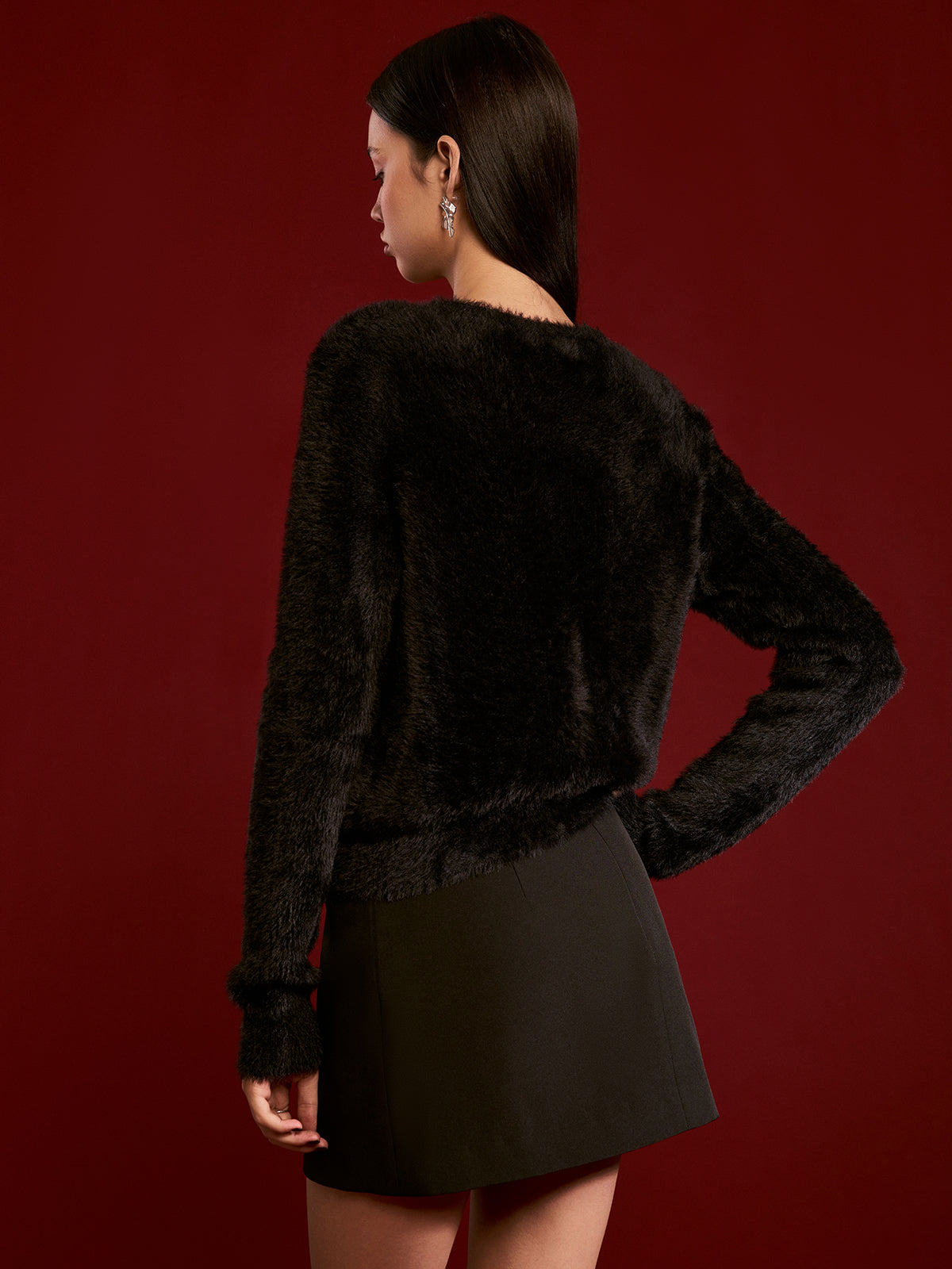 Annelise Çiçekli Düğmeli Tüylü Hırka