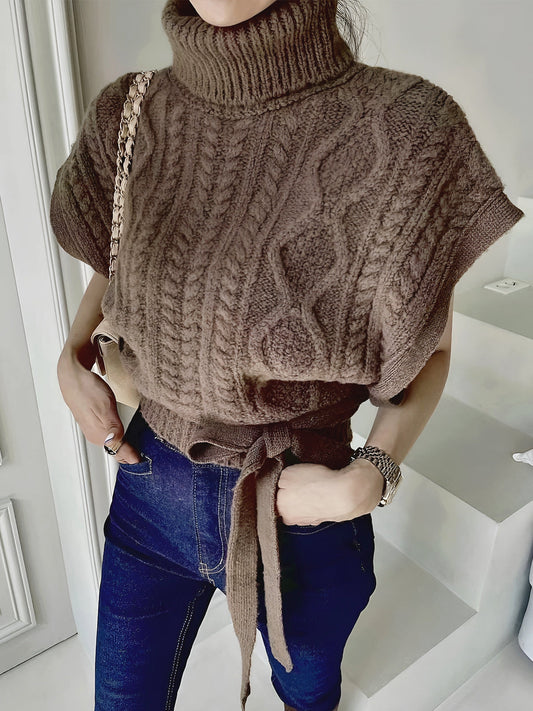 Sweter-kamizelka z golfem i węzłem