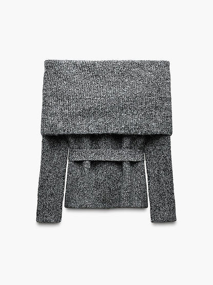 Sweter z odkrytymi ramionami i paskiem