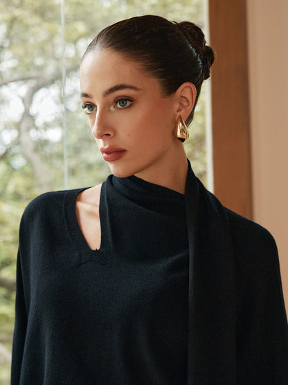 Minimalistyczny sweter z szalikiem z mieszanki wełny