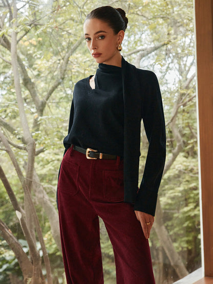 Minimalistyczny sweter z szalikiem z mieszanki wełny