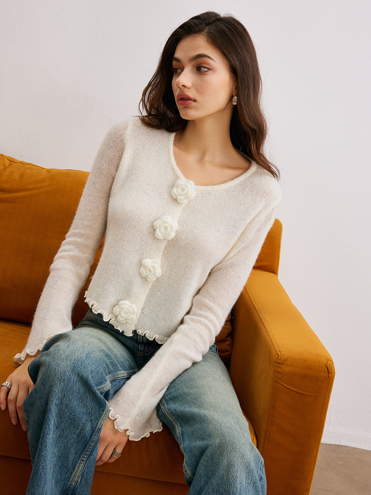 Clementine Yün Karışımlı Çiçekli Hırka Ceket