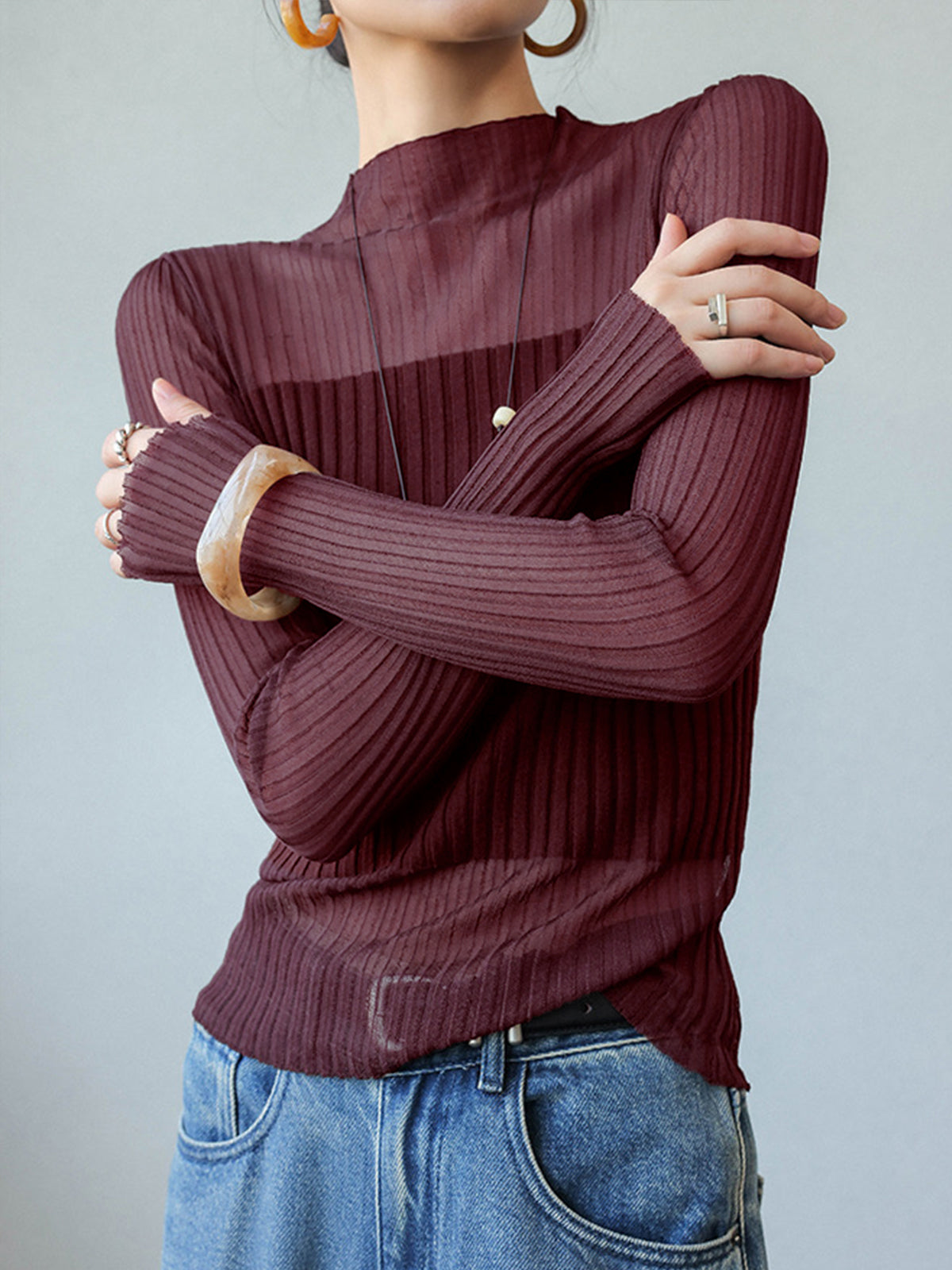 Przezroczysty cienki sweterek panelowy