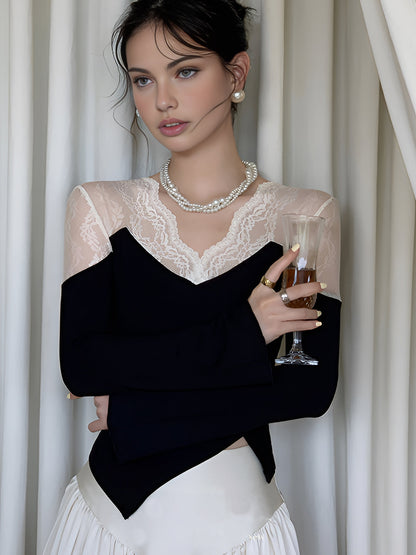 Vespera Koronkowa Elegancka Asymetryczna Bluzka Slim 