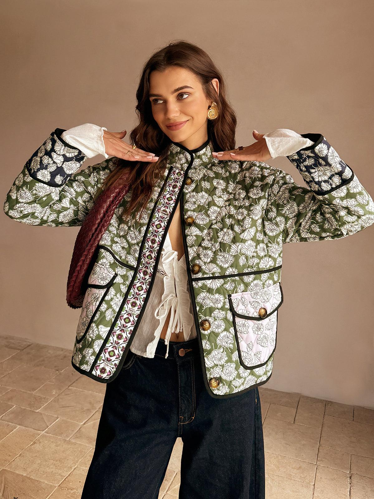 Çiçek Desenli Yeşil Kumaş Jacket