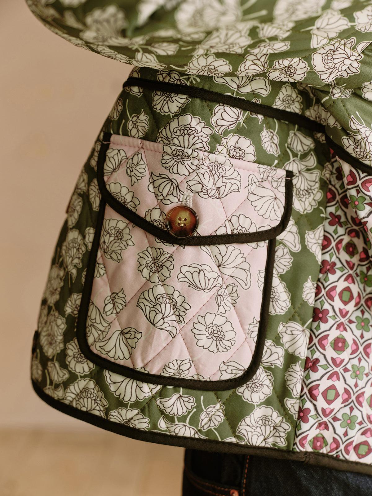 Çiçek Desenli Yeşil Kumaş Jacket