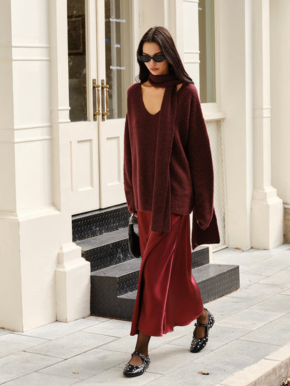 Yün Karışımlı Bol Kazak Ve Eşleşen Atkı