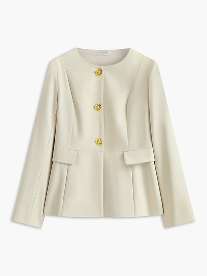 Stylowa marynarka z okrągłym dekoltem i eleganckimi guzikami w kolorze kamelii