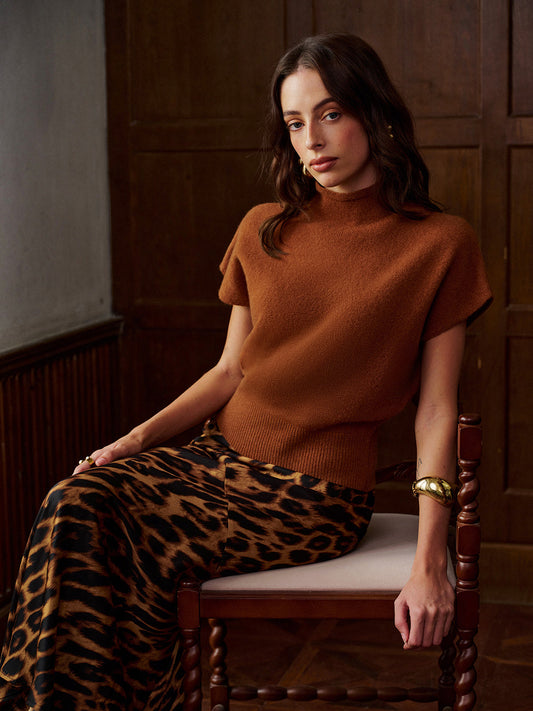 Sweter-kamizelka z wełny z wysokim kołnierzem