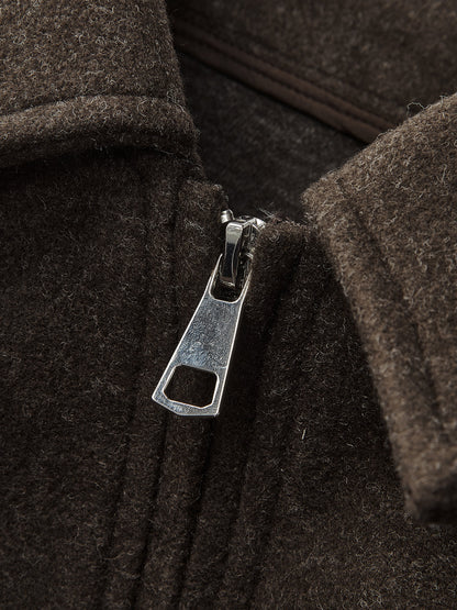 Düz Fermuarlı Yünlü Kaban