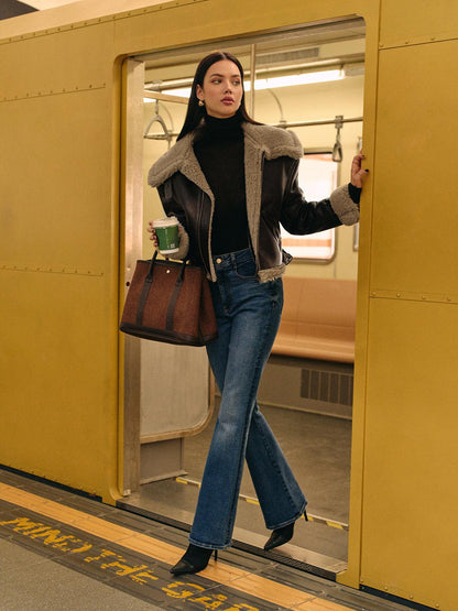 Teddy Suni Deri Fermuarlı Kaban