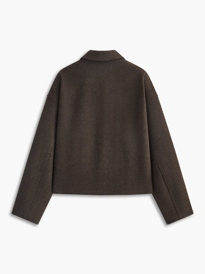 Düz Fermuarlı Yünlü Kaban