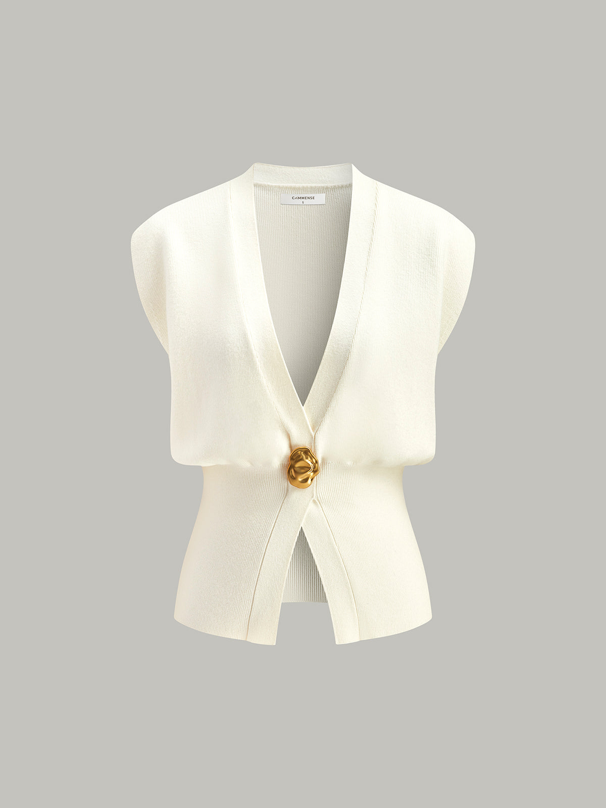 V Yaka Düğmeli Detaylı Örgü Üst Yelek