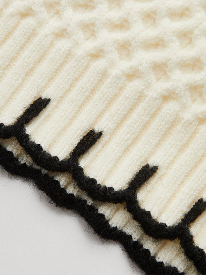 Sweter bez rękawów, prążkowany, z kontrastowym wykończeniem