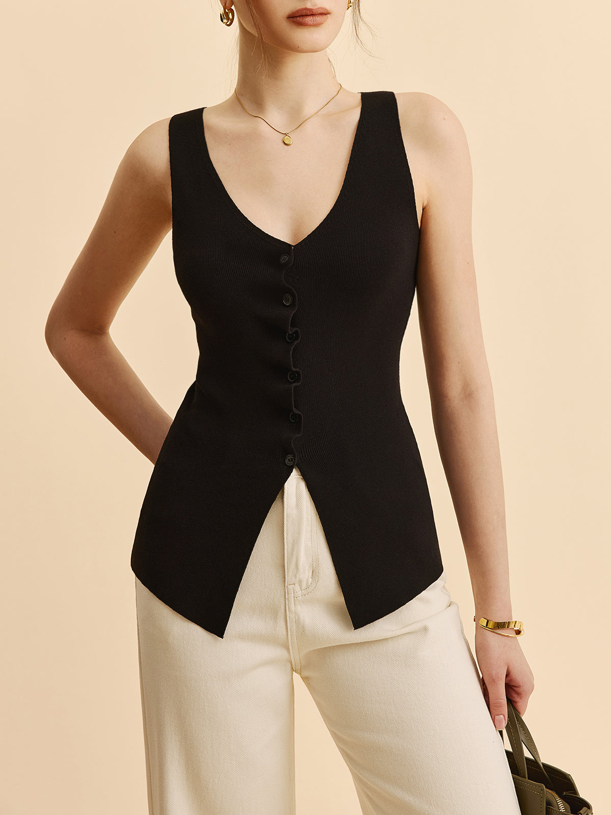 Kamizelka z dzianiny dzielonej krojonej w sałatę