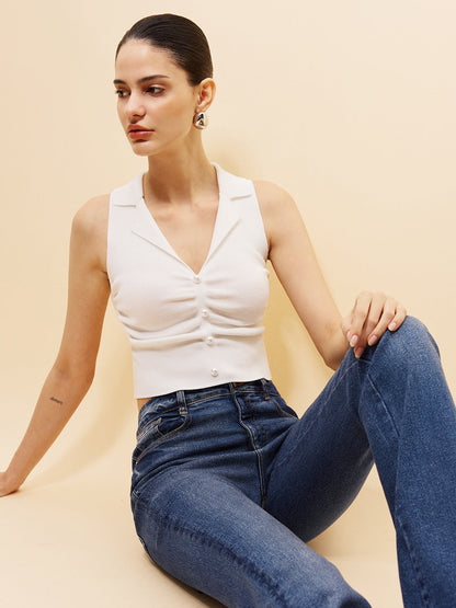 Kolsuz Önü Düğmeli Kırpılmış Kazak Üst Yelek