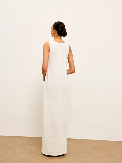 Sukienka maxi bez rękawów z dzianiny z metalowymi detalami
