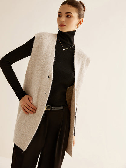 Yün Karışımlı Göğüslü Kazak Yelek