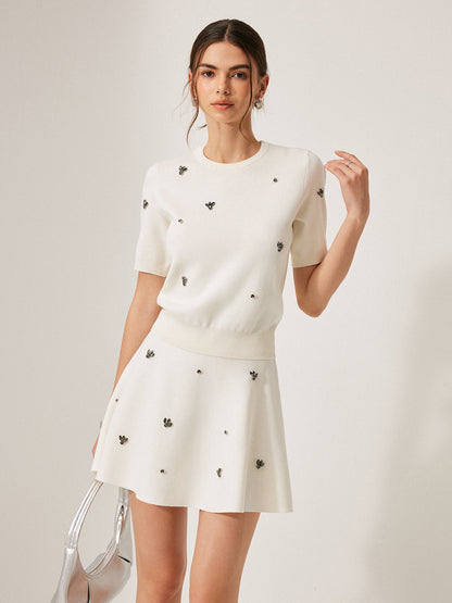 Kısa Kollu Detaylı Mini Örgü Elbise
