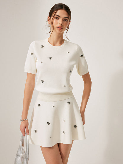 Kısa Kollu Detaylı Mini Örgü Elbise