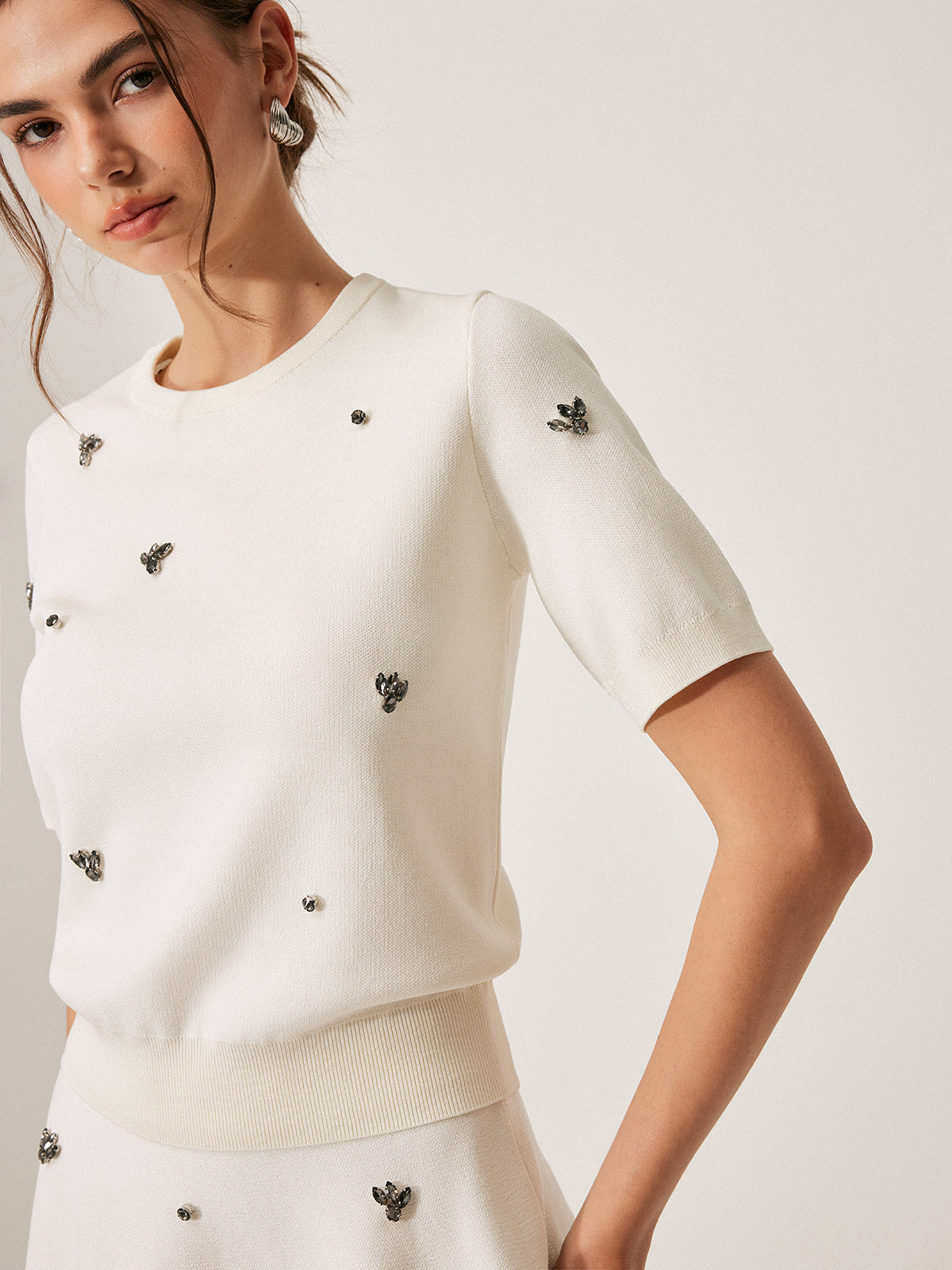 Kısa Kollu Detaylı Mini Örgü Elbise