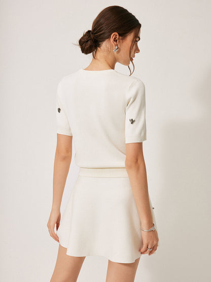 Kısa Kollu Detaylı Mini Örgü Elbise
