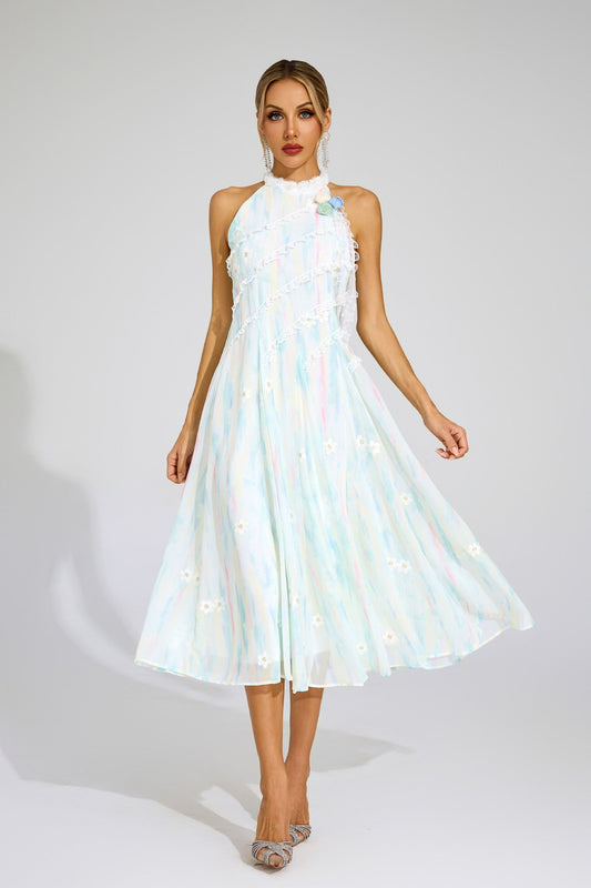 Celeste Pastel Dantel Midi Elbise