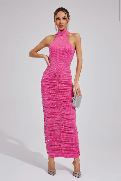 Sukienka maxi Kaia z marszczeniami i kryształkami