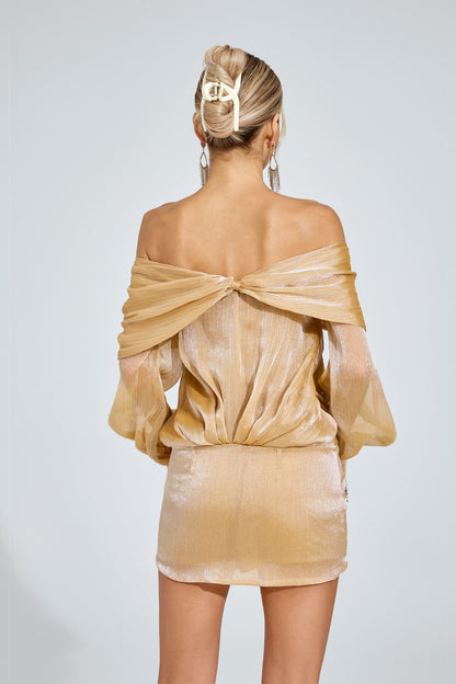 Yaldızlı Çiçek Kristal Mini Elbise