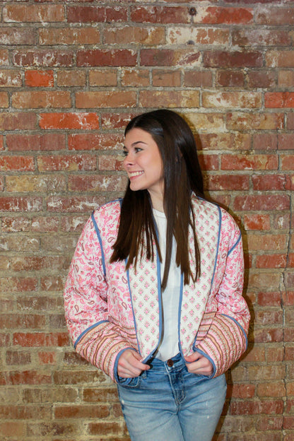 Preppy Paisley Çift Taraflı Kapitone Ceket