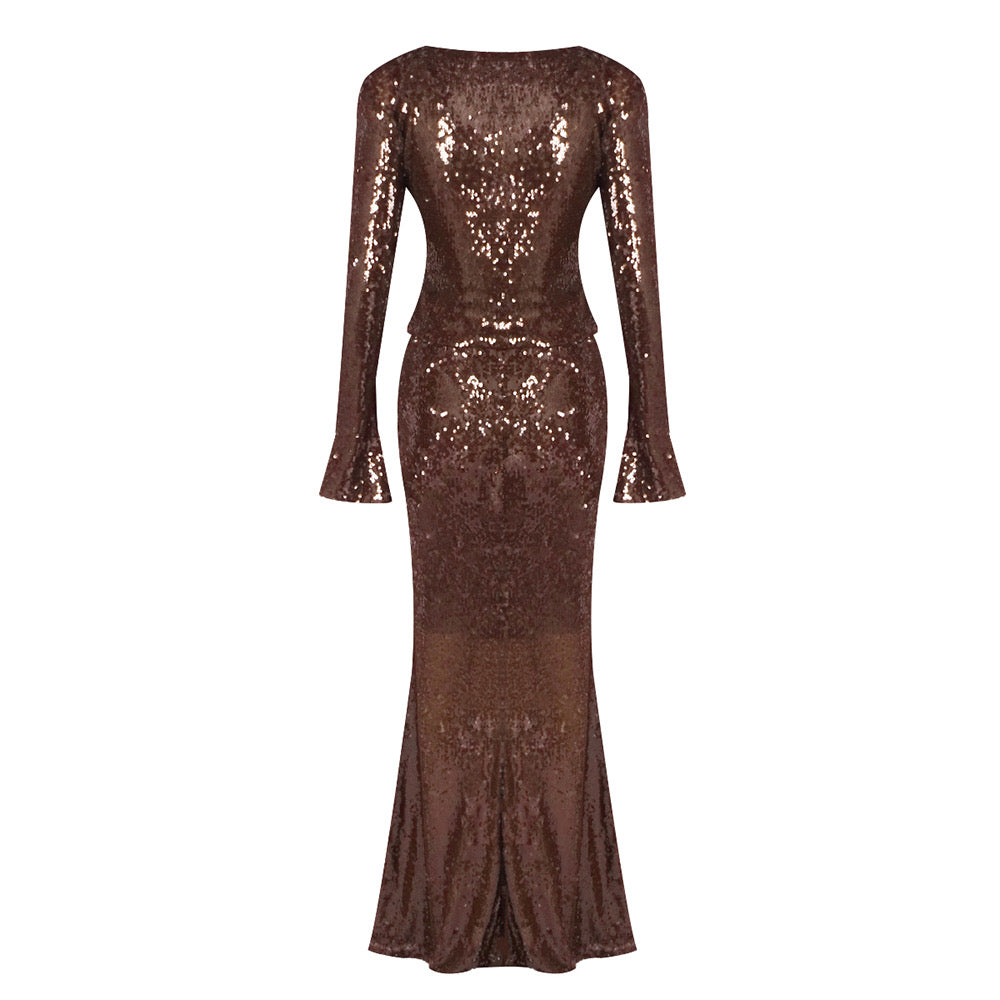 Sierra Bronz Payetli Seti Maxi Elbise