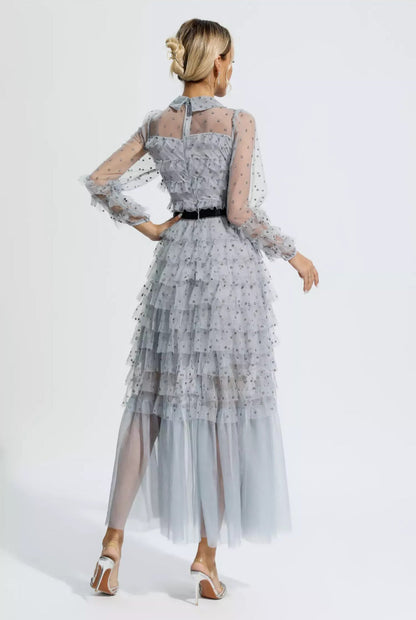 Fiyonklu File Maksi Elbise