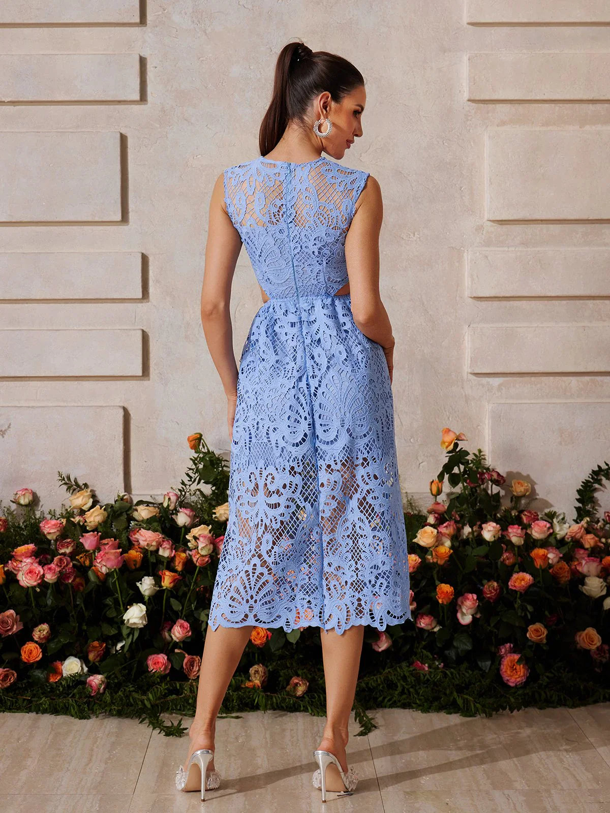 Celeste Kesimli Dantel Midi Elbise