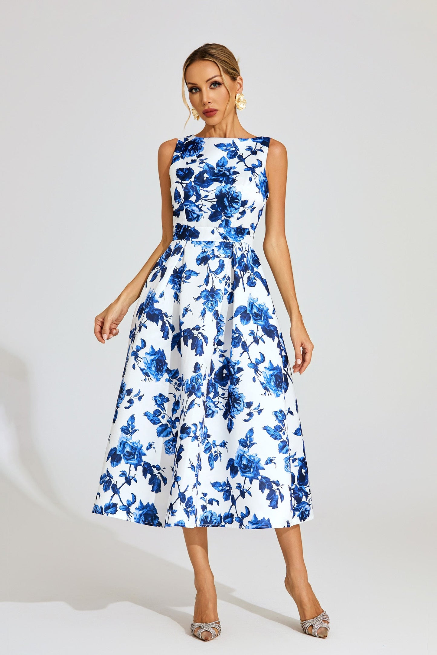 Azure Blossom A-Line Midi Elbise