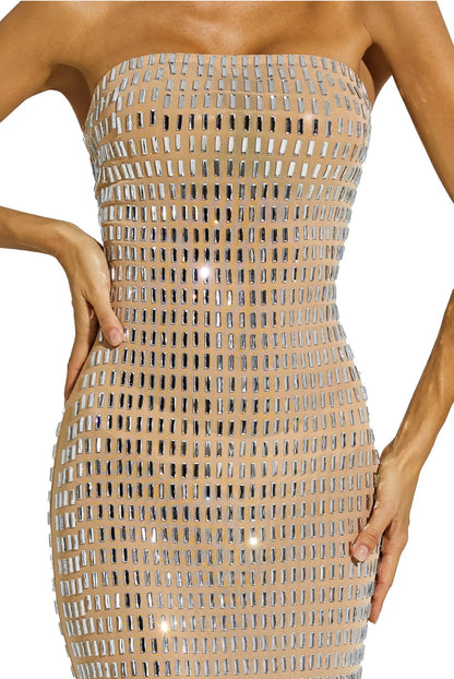 Yapay Elmas Mesh Maxi Elbise