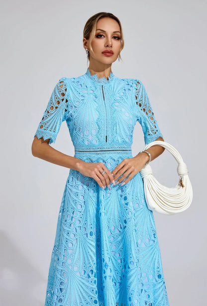 Kesik Dantelli Midi Elbise