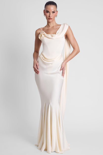 Celine Drapeli Saten Maxi Elbise