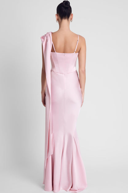 Celine Drapeli Saten Maxi Elbise - Pembe