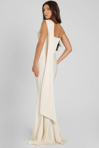 Celine Drapeli Saten Maxi Elbise